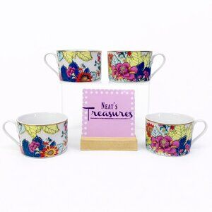 Design Guild TOBACCO LEAF 5087 Multicolor Leaves Flowers Porcelain Cups Set of 4